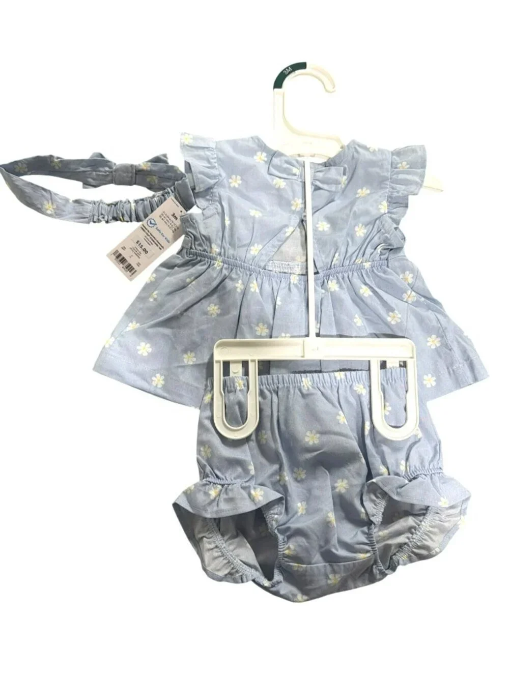 Carters 3-Piece Blue Daisy Outfit Headband Dress And Bloomers Size 3M Baby Girls